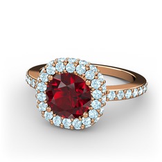 Garnet ve akuamarin 925 ayar rose altın kaplama gümüş yüzük