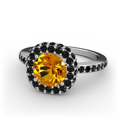 Linne Yüzük - Sitrin ve siyah zirkon 14 ayar beyaz altın yüzük #12hnn6o