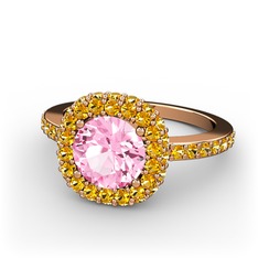 Linne Yüzük - Pembe kuvars ve sitrin 18 ayar rose altın yüzük #12mspe1