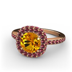 Linne Yüzük - Sitrin ve kök yakut 14 ayar rose altın yüzük #12sgvyx