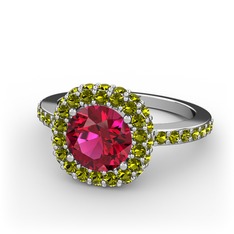 Rodolit garnet ve peridot 18 ayar beyaz altın yüzük