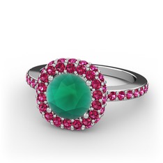 Linne Yüzük - Kök zümrüt ve rodolit garnet 8 ayar beyaz altın yüzük #13579fx