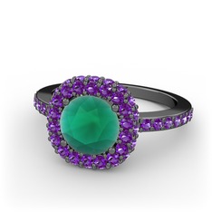 Linne Yüzük - Kök zümrüt ve ametist 925 ayar siyah rodyum kaplama gümüş yüzük #1377j47