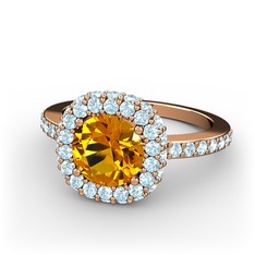 Linne Yüzük - Sitrin ve akuamarin 925 ayar rose altın kaplama gümüş yüzük #139o94j