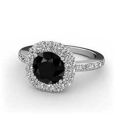 Siyah zirkon ve swarovski 8 ayar beyaz altın yüzük
