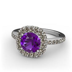 Linne Yüzük - Ametist ve dumanlı kuvars 8 ayar beyaz altın yüzük #13nvkqp