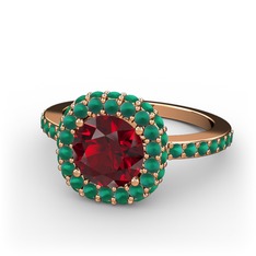 Linne Yüzük - Garnet ve kök zümrüt 14 ayar rose altın yüzük #14c9xf2