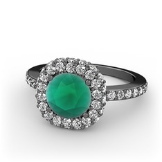 Linne Yüzük - Kök zümrüt ve swarovski 925 ayar siyah rodyum kaplama gümüş yüzük #14hd0qm
