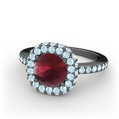 Kök yakut ve akuamarin 925 ayar siyah rodyum kaplama gümüş yüzük