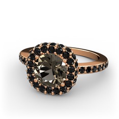 Linne Yüzük - Dumanlı kuvars ve siyah zirkon 8 ayar rose altın yüzük #14m4al7