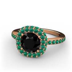 Siyah zirkon ve kök zümrüt 8 ayar rose altın yüzük
