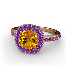 Linne Yüzük - Sitrin ve ametist 8 ayar rose altın yüzük #16ikz6h