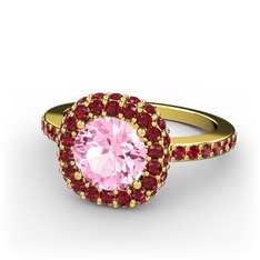 Pembe kuvars ve garnet 925 ayar altın kaplama gümüş yüzük