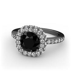 Linne Yüzük - Siyah zirkon ve swarovski 925 ayar siyah rodyum kaplama gümüş yüzük #16pmps3