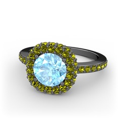 Linne Yüzük - Akuamarin ve peridot 925 ayar siyah rodyum kaplama gümüş yüzük #17d29rd