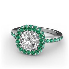 Swarovski ve yeşil kuvars 14 ayar beyaz altın yüzük