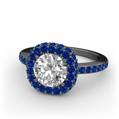 Linne Yüzük - Beyaz zirkon ve lab safir 925 ayar siyah rodyum kaplama gümüş yüzük #17mj1j4