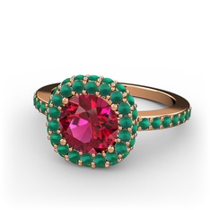 Rodolit garnet ve kök zümrüt 925 ayar rose altın kaplama gümüş yüzük