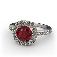 Garnet ve dumanlı kuvars 18 ayar beyaz altın yüzük