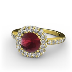 Linne Yüzük - Kök yakut ve beyaz zirkon 18 ayar altın yüzük #18yoz1z