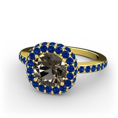 Linne Yüzük - Dumanlı kuvars ve lab safir 8 ayar altın yüzük #1946wqx