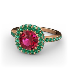 Rodolit garnet ve yeşil kuvars 18 ayar rose altın yüzük