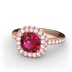 Linne Yüzük - Rodolit garnet ve pembe kuvars 18 ayar rose altın yüzük #1a20823