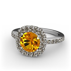 Sitrin ve dumanlı kuvars 18 ayar beyaz altın yüzük