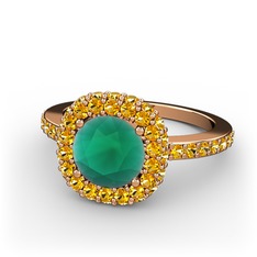 Linne Yüzük - Kök zümrüt ve sitrin 8 ayar rose altın yüzük #1c91x3z