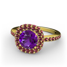 Linne Yüzük - Ametist ve kök yakut 14 ayar altın yüzük #1coln56