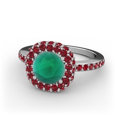 Linne Yüzük - Kök zümrüt ve garnet 8 ayar beyaz altın yüzük #1ctc39b