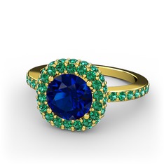 Lab safir ve yeşil kuvars 925 ayar altın kaplama gümüş yüzük