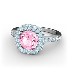 Pembe kuvars ve akuamarin 8 ayar beyaz altın yüzük