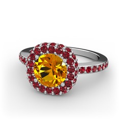 Linne Yüzük - Sitrin ve garnet 925 ayar gümüş yüzük #1dfenre