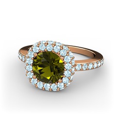 Linne Yüzük - Peridot ve akuamarin 925 ayar rose altın kaplama gümüş yüzük #1dgbzew