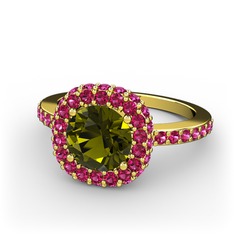 Peridot ve rodolit garnet 18 ayar altın yüzük