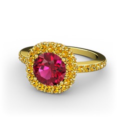 Linne Yüzük - Rodolit garnet ve sitrin 8 ayar altın yüzük #1fpewe8