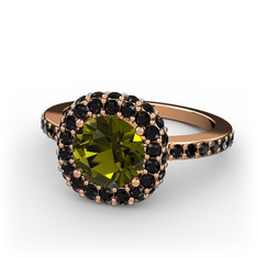 Peridot ve siyah zirkon 18 ayar rose altın yüzük