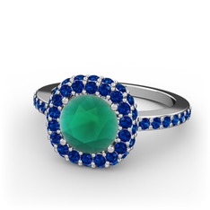 Linne Yüzük - Kök zümrüt ve lab safir 8 ayar beyaz altın yüzük #1gvmo06