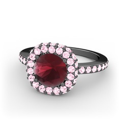 Linne Yüzük - Kök yakut ve pembe kuvars 925 ayar siyah rodyum kaplama gümüş yüzük #1hbvidu