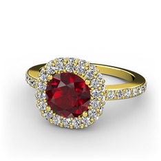 Garnet ve beyaz zirkon 18 ayar altın yüzük