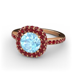 Akuamarin ve garnet 18 ayar rose altın yüzük