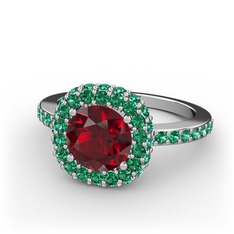 Garnet ve yeşil kuvars 14 ayar beyaz altın yüzük
