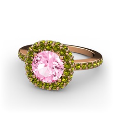 Pembe kuvars ve peridot 8 ayar rose altın yüzük
