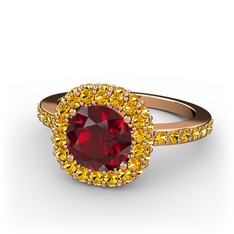 Linne Yüzük - Garnet ve sitrin 925 ayar rose altın kaplama gümüş yüzük #1iqnok9