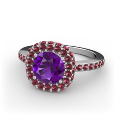 Linne Yüzük - Ametist ve kök yakut 925 ayar gümüş yüzük #1ixxyg4