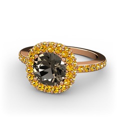 Linne Yüzük - Dumanlı kuvars ve sitrin 8 ayar rose altın yüzük #1j6tvk6