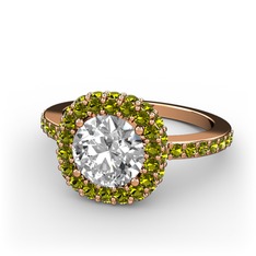 Linne Yüzük - Beyaz zirkon ve peridot 925 ayar rose altın kaplama gümüş yüzük #1jpifok