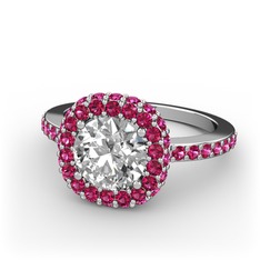 Beyaz zirkon ve rodolit garnet 14 ayar beyaz altın yüzük
