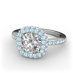 Linne Yüzük - Swarovski ve akuamarin 14 ayar beyaz altın yüzük #1jxnwe3